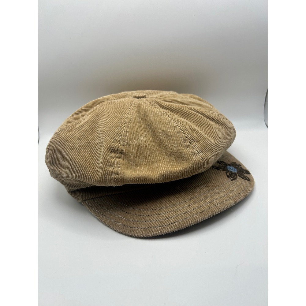 Vintage Y2K Candies Tan Corduroy Newsboy Cap Embroidered Flower Hat One Size